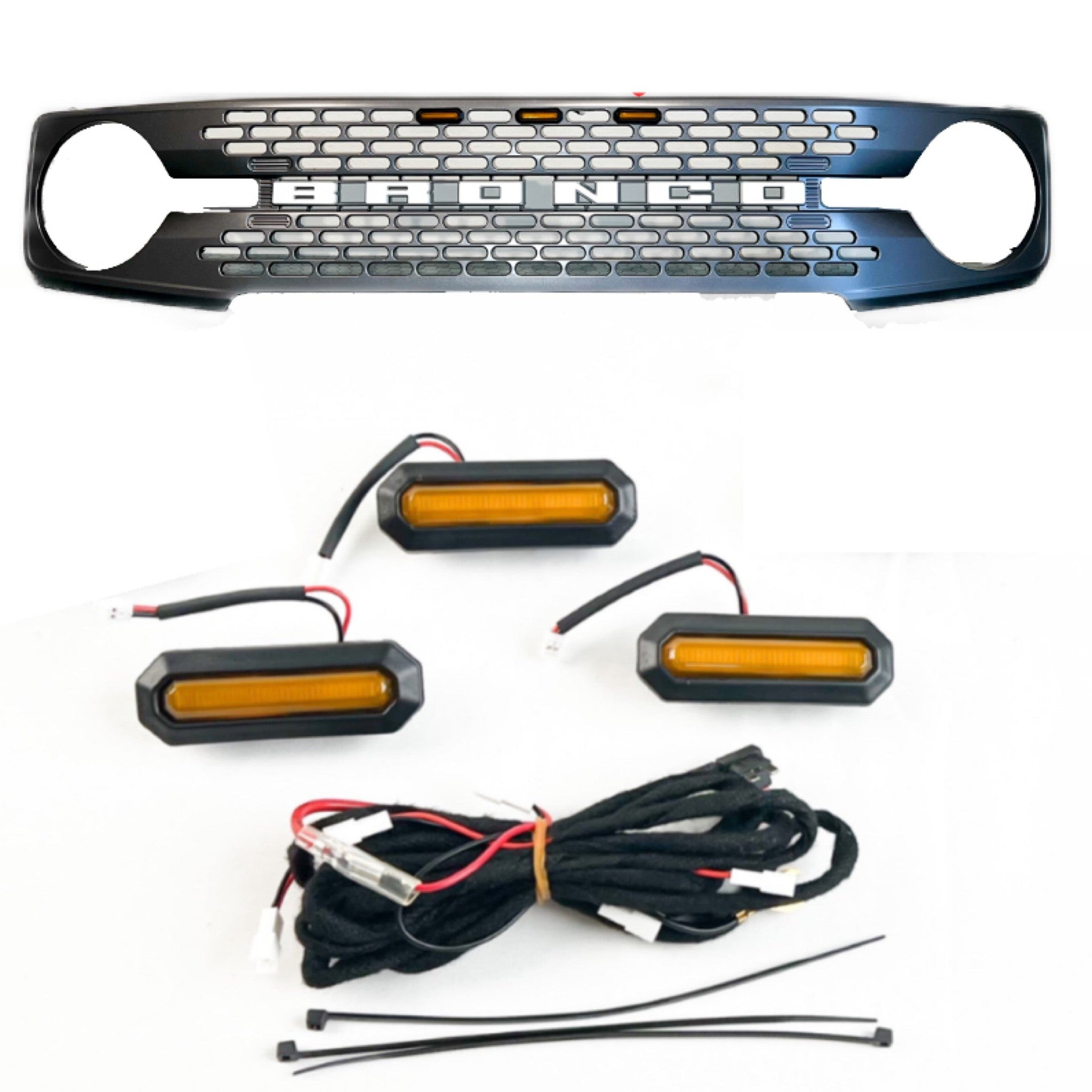 Lumen8 3PC Amber LED Grille Lights for 2021+ Ford Bronco Badlands, Wildtrak, & First Edition | bub6g3pcgrillebad