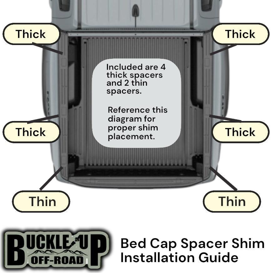 Buckle Up Off-Road Bed Cap Spacer Shims w/ U-Bolts for 2024+ Ranger Raptor Set of 6 | USA Made