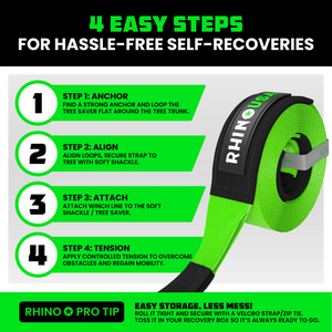 Rhino USA Recovery Tree Saver Strap 3Inx8Ft (Green) | RG-TS3X8-GRN