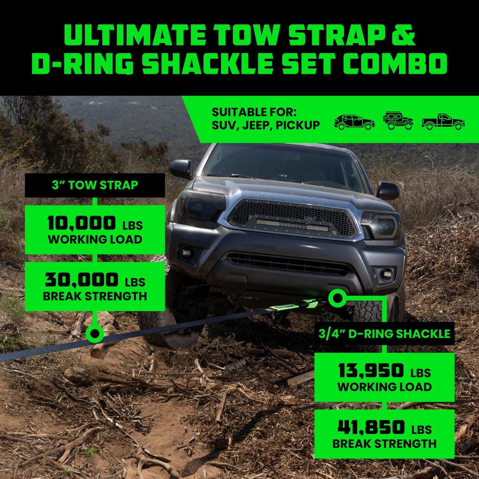 Rhino USA 20Ft Tow Strap/Shackles Combo | RNO-SHACKSTRAP20