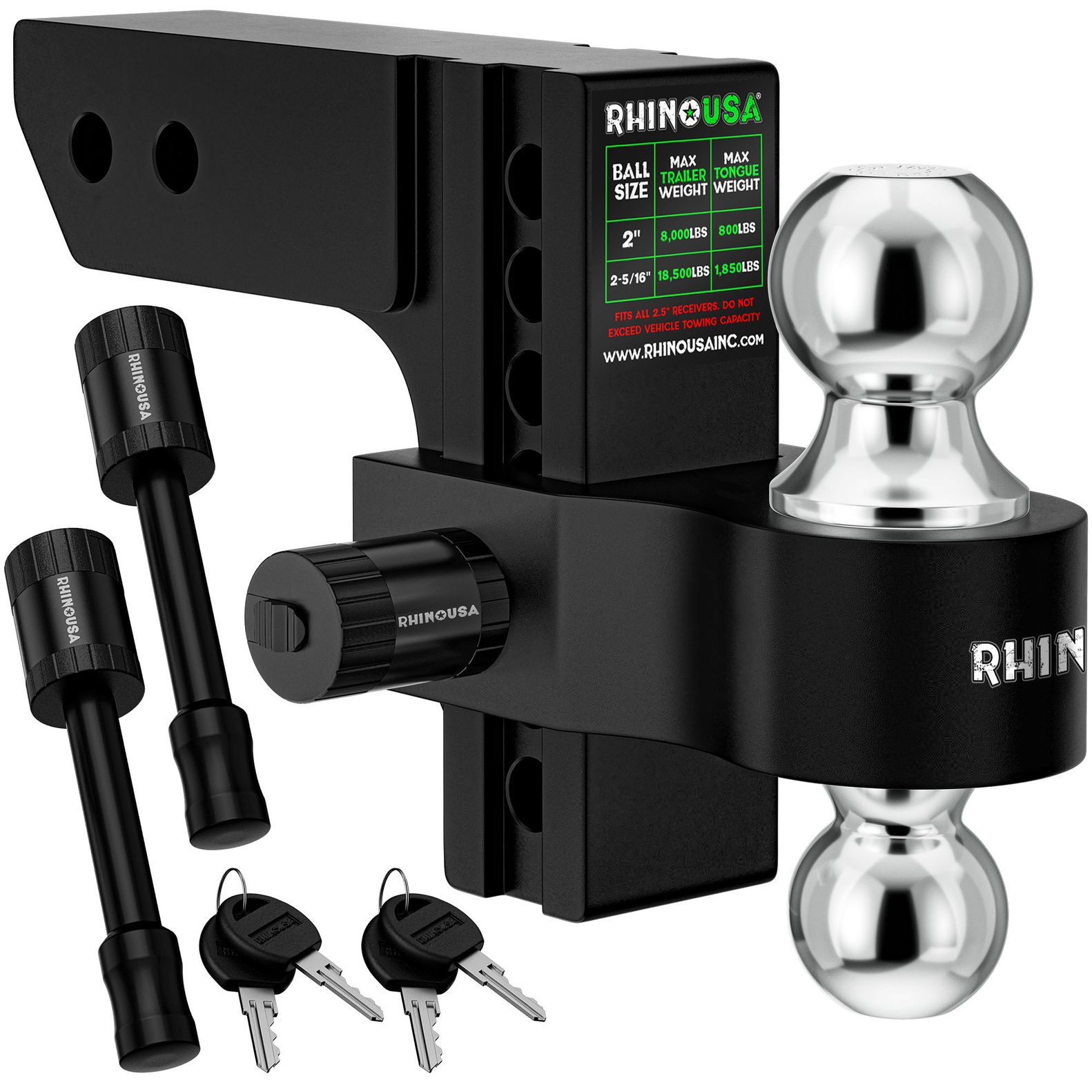 Rhino USA 6In Heavy Duty Drop Hitch - 2.5In (Black) | RG-HTDROP2.56-BLK