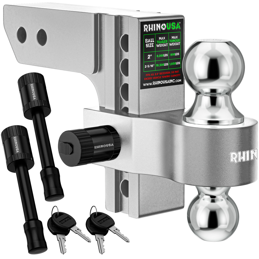 Rhino USA 6In Heavy Duty Drop Hitch - 2In (Silver) | RG-HTDROP2-SVR