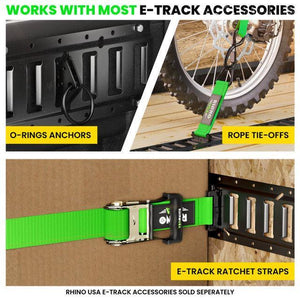 Rhino USA 8Ft E-Track Tie-Down Rails, Black (4 Pack) | TD-ETRAIL8-4PK-BLK