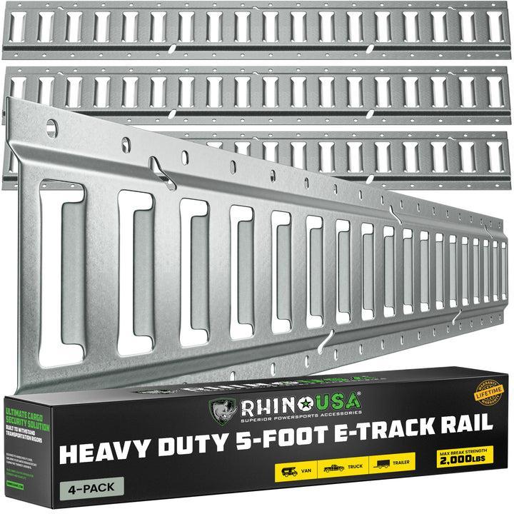 Rhino USA 5Ft E-Track Tie-Down Rails, Silver (4 Pack) | TD-ETRAIL5-4PK-SVR