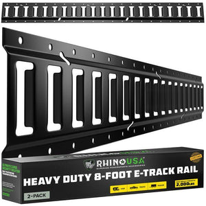 Rhino USA 8Ft E-Track Tie-Down Rails, Black (2 Pack) | TD-ETRAIL8-2PK-BLK