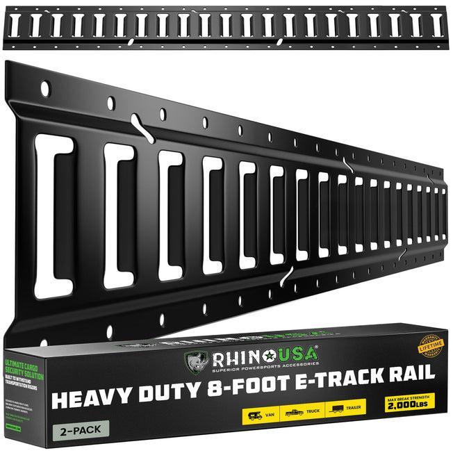 Rhino USA 8Ft E-Track Tie-Down Rails, Black (2 Pack) | TD-ETRAIL8-2PK-BLK