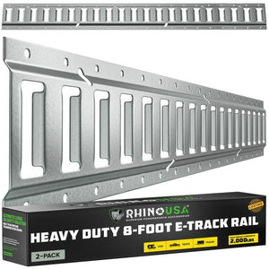 Rhino USA 8Ft E-Track Tie-Down Rails, Silver (2 Pack) | TD-ETRAIL8-2PK-SVR