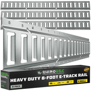 Rhino USA 8Ft E-Track Tie-Down Rails, Silver (4 Pack) | TD-ETRAIL8-4PK-SVR