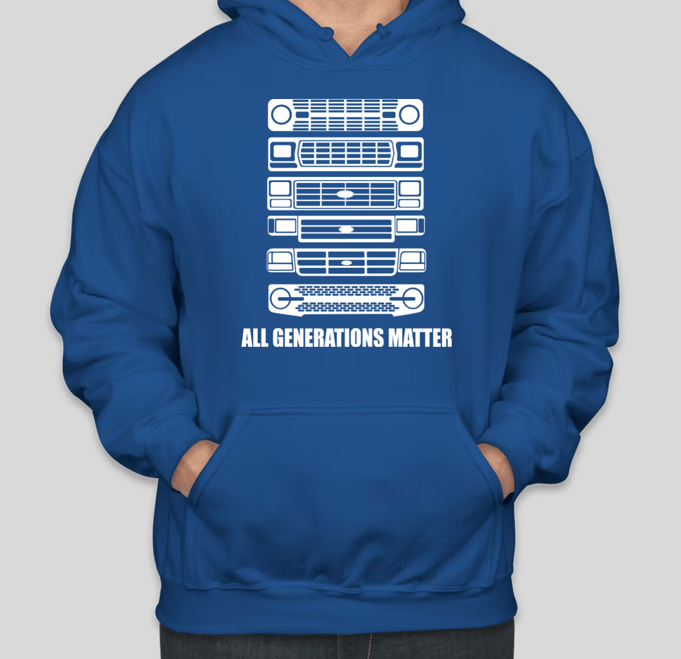 Buckle Up Off-Road Merch All Generations Matter Bronco Grille Hoodie - Blue - 2XL