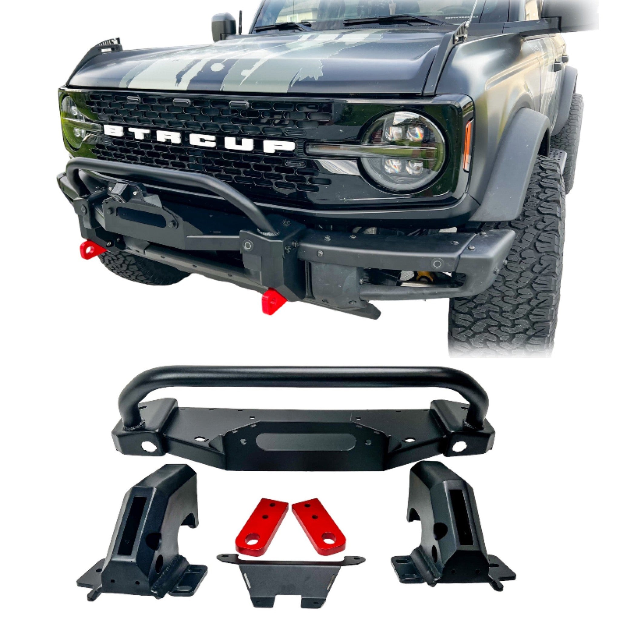 Buckle Up Off-Road Winch Mount with Bull Bar for 2021+ Ford Bronco with Modular or Capable Bumper & Raptor camera & sensor relocation included | bub6gwinchmountbar