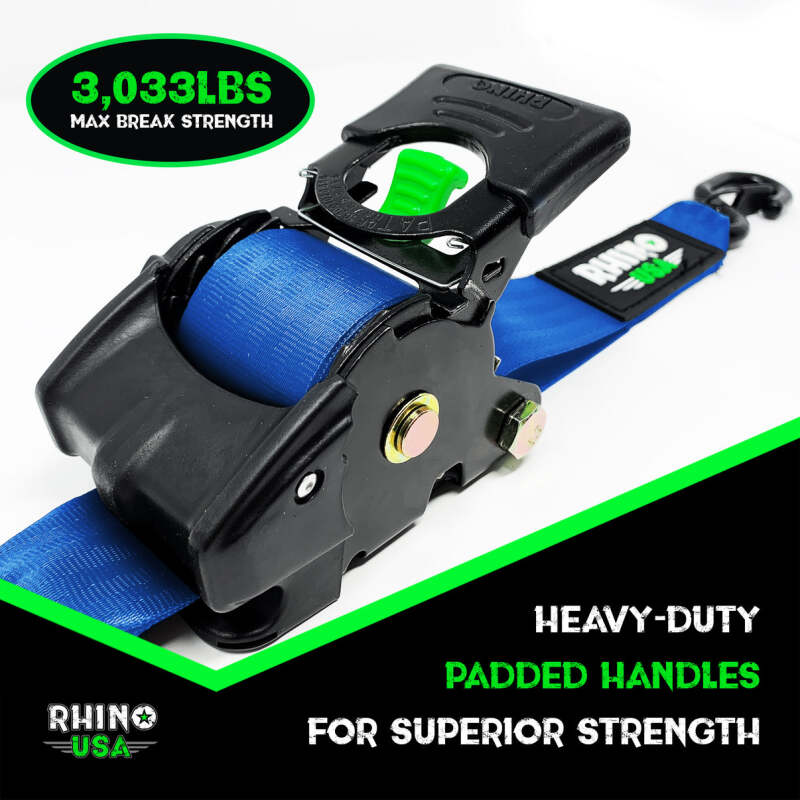 Rhino USA Retractable Ratchet Straps (2Pk 2Inx10Ft) Blue | TD-RSRE2X10-BLU