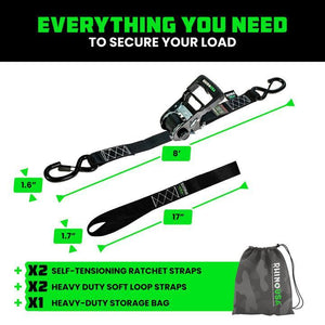 Rhino USA Self-Tensioning Ratchet Straps (2Pk 1.6Inx8Ft) (Black) | TD-RSST-16X8-2BLK