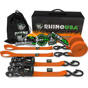 Rhino USA Heavy Duty Ratchet Tie-Downs 2-Pack (Orange) 1.6In X 8Ft | HDKIT-2PK-ORG
