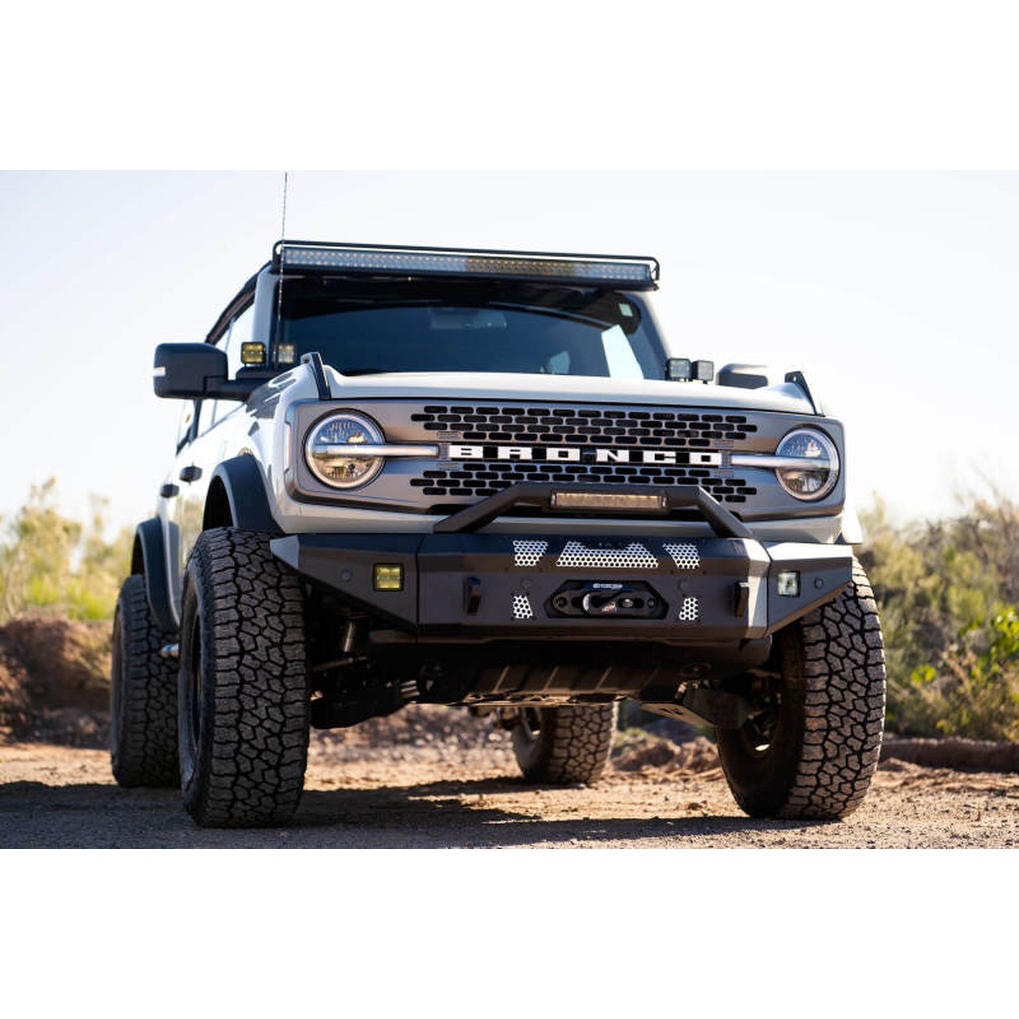 DV8 Offroad MTO Front Bumper Winch Capable w/ Optional Bull Bar/Aux Light Opening for 2021+ Ford Bronco | dveFBBR-01