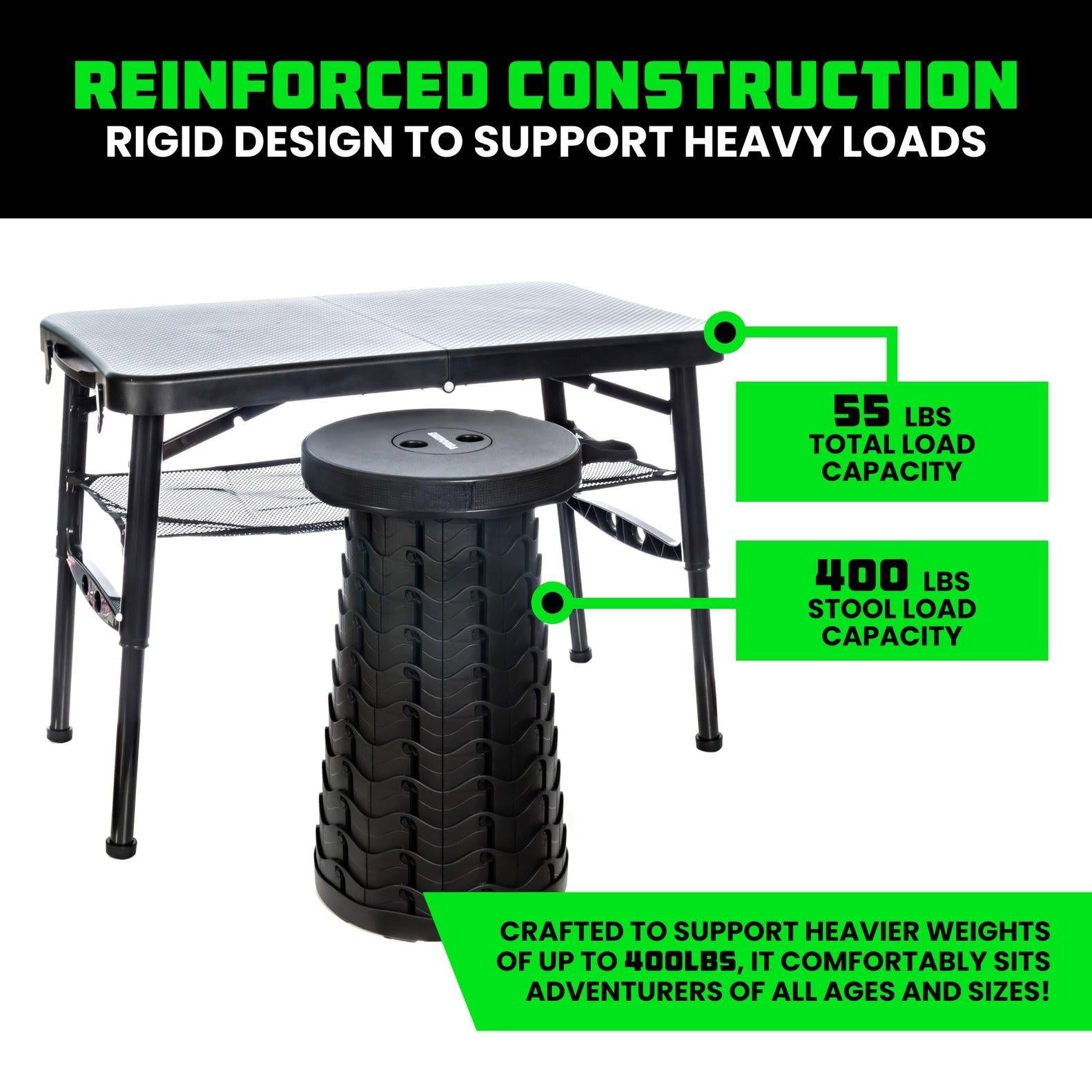 Rhino USA Portable Camping Table And Stool (Black) | CA-FRTABSTL-BLK