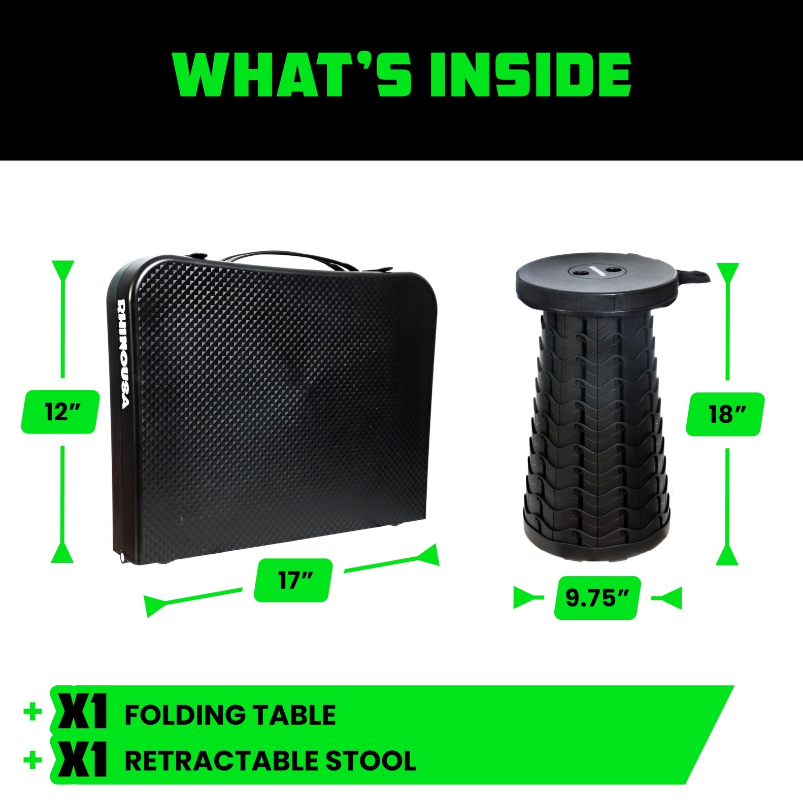 Rhino USA Portable Camping Table And Stool (Black) | CA-FRTABSTL-BLK