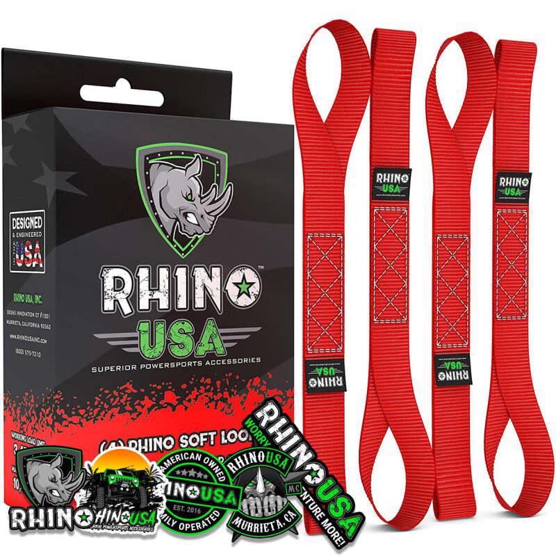 Rhino USA Soft Loops Motorcycle Tie-Down Set 4-Pack Red | SOFT4PACK-RED