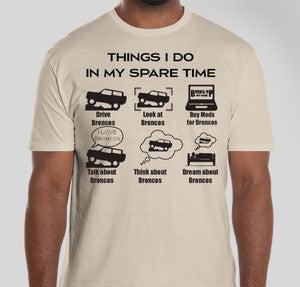 Things I Do In My Spare Time All About Broncos T-Shirt | Sand Color Black Print