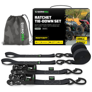 Rhino USA Heavy Duty Ratchet Tie-Downs 2-Pack (Black) 1.6In X 8Ft | GRLA-TDWN-SET