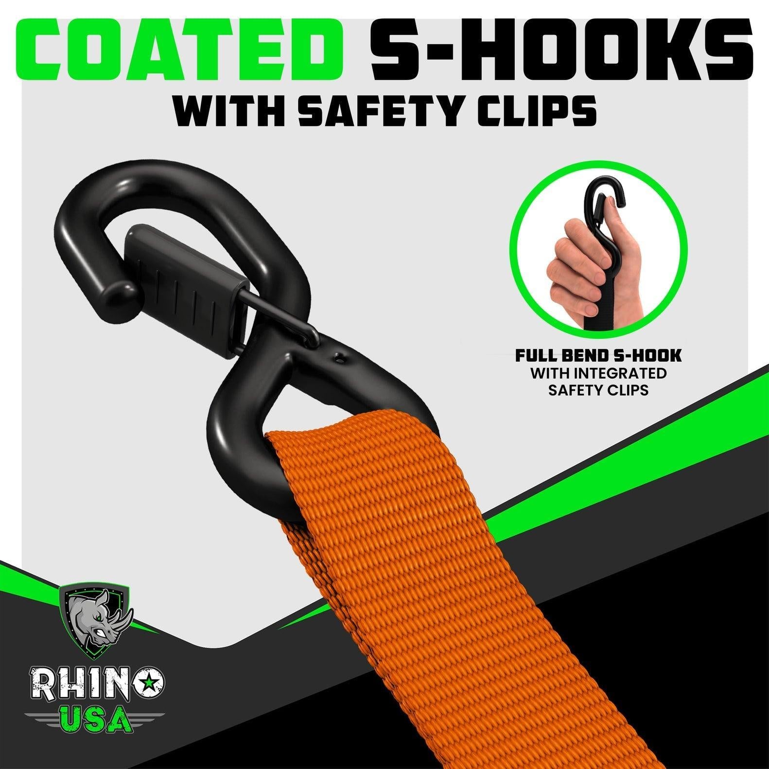 Rhino USA Heavy Duty Ratchet Tie-Downs 2-Pack (Orange) 1.6In X 8Ft | HDKIT-2PK-ORG