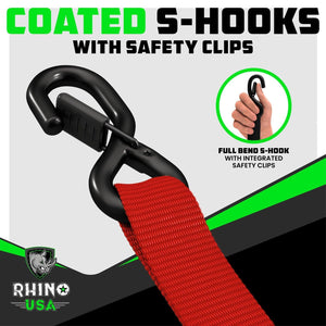 Rhino USA Heavy Duty Ratchet Tie-Down 4-Pack (Red) 1.6In X 8Ft | HDKIT-4PK-RED