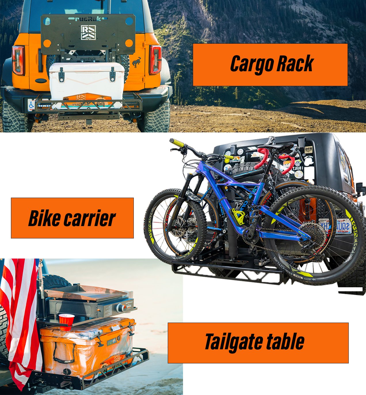 RucRak All-in-one Cargo Carrier, Bike Rack, Table, & More for 2021+ Ford Bronco