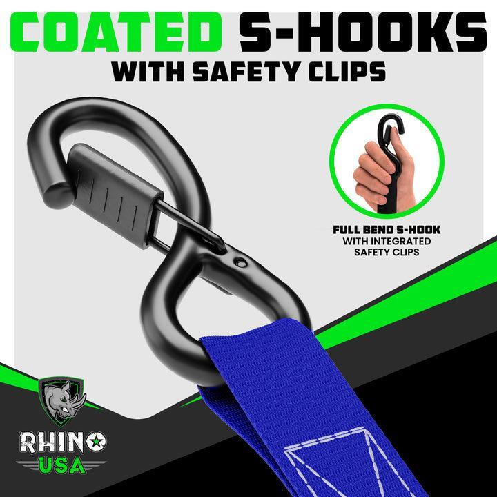 Rhino USA Medium Duty Ratchet Strap Tie-Down 4-Pack (Blue) | RCHT-4PACK-BLU