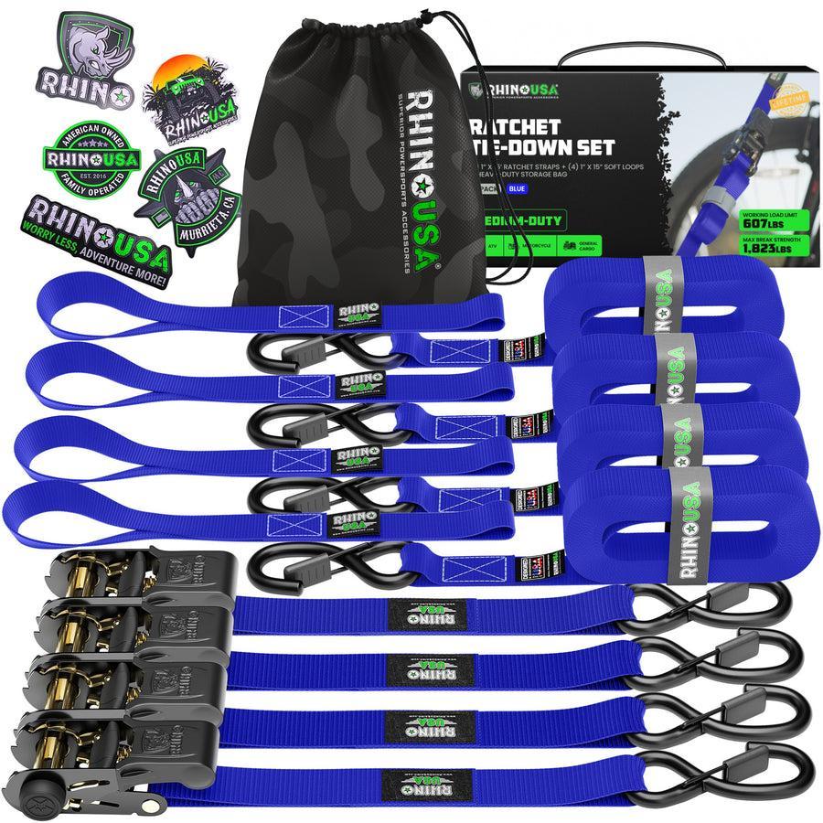Rhino USA Medium Duty Ratchet Strap Tie-Down 4-Pack (Blue) | RCHT-4PACK-BLU