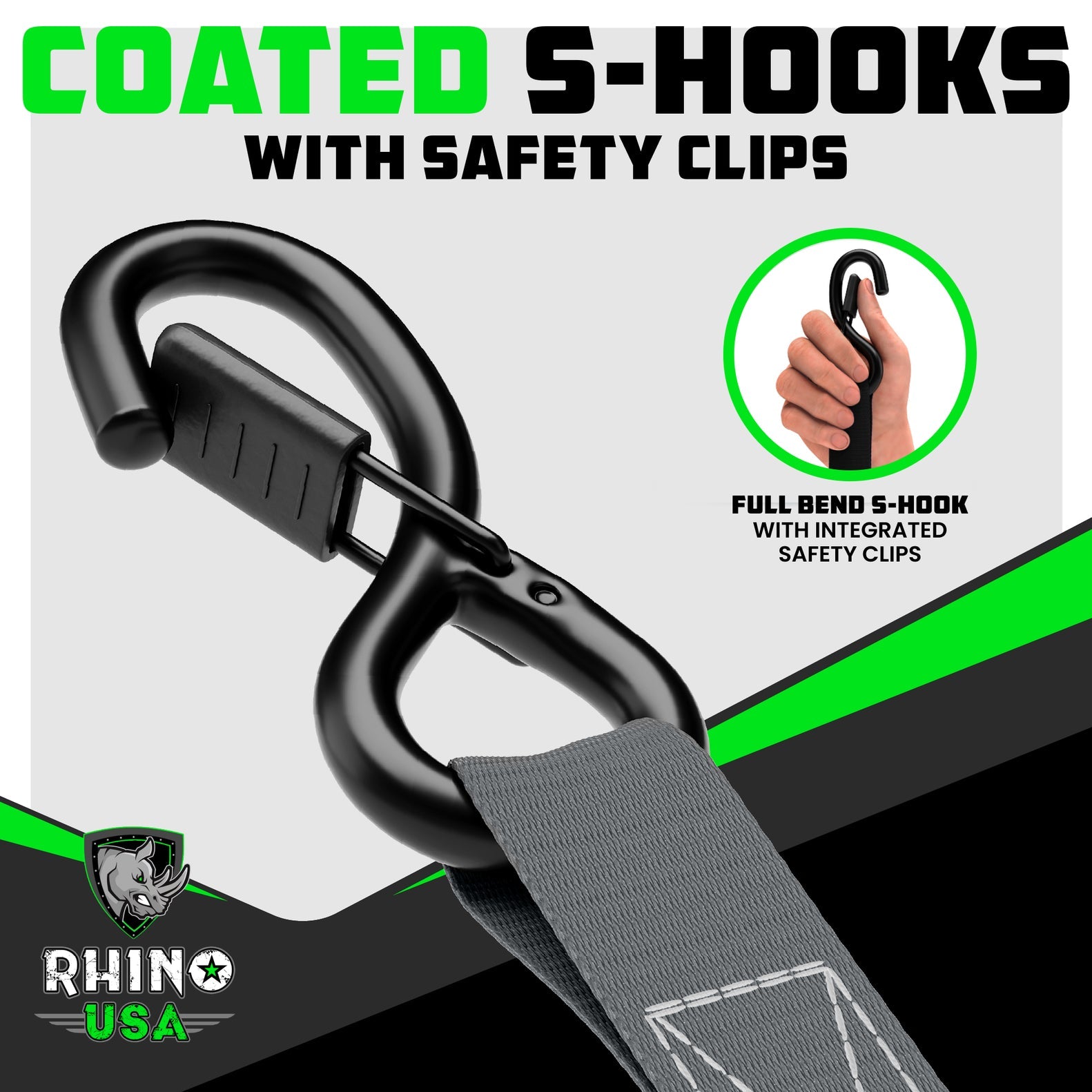 Rhino USA Medium Duty Ratchet Strap Tie-Down 4-Pack (Gray) | RCHT-4PACK-GRY