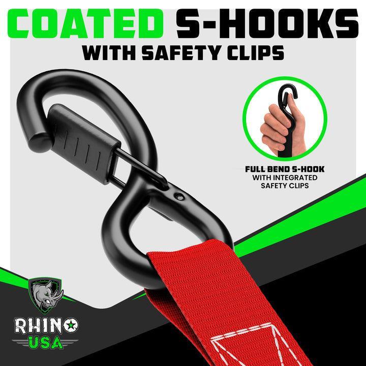 Rhino USA Medium Duty Ratchet Strap Tie-Down 4-Pack (Red) | RCHT-4PACK-RED