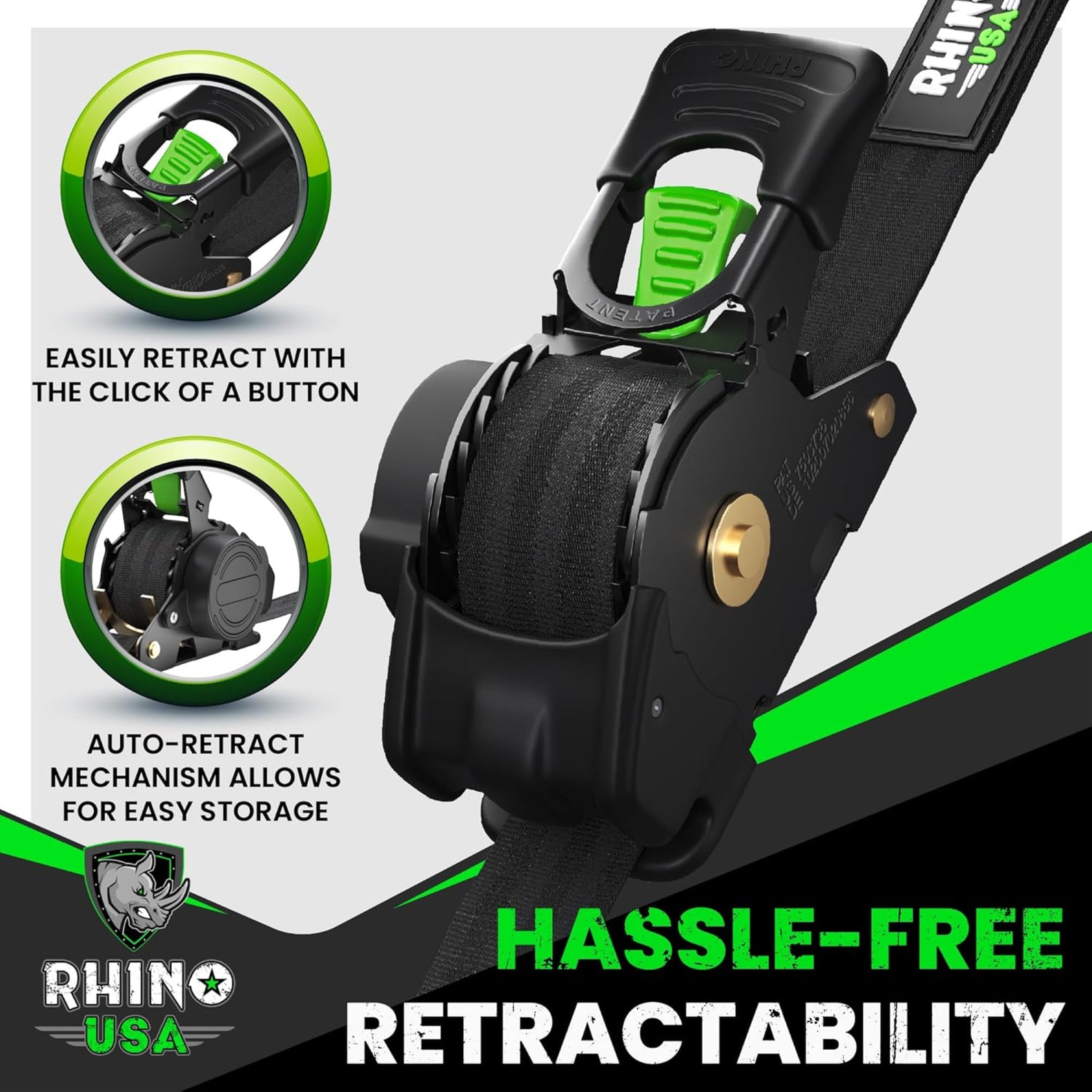 Rhino USA Retractable Ratchet Straps (4Pk 1Inx10Ft) (Gray) | TD-RSRE1X10-GRY-R