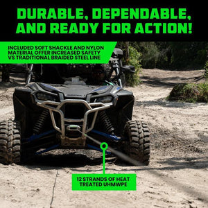 Rhino USA Reflective Synthetic Winch Rope 1/4In X 50Ft - Black | RG-SRWIN1450-BLK