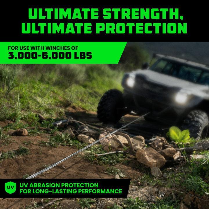 Rhino USA Reflective Synthetic Winch Rope 1/4In X 50Ft - Black | RG-SRWIN1450-BLK