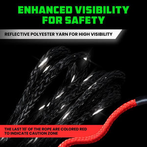 Rhino USA Reflective Synthetic Winch Rope 1/4In X 50Ft - Black | RG-SRWIN1450-BLK