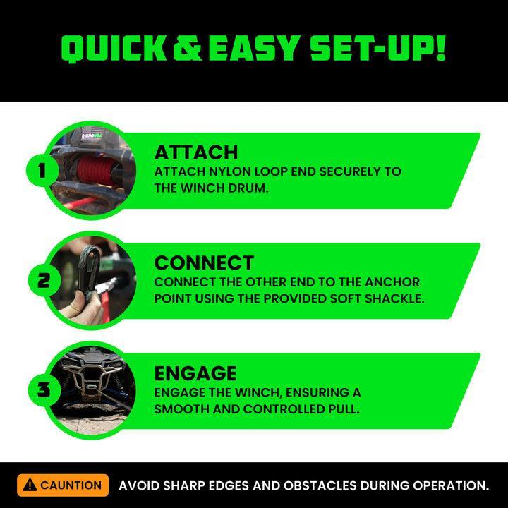 Rhino USA Reflective Synthetic Winch Rope 1/4In X 50Ft - Black | RG-SRWIN1450-BLK