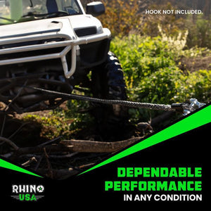 Rhino USA Reflective Synthetic Winch Rope 1/4In X 50Ft - Black | RG-SRWIN1450-BLK