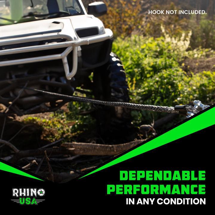 Rhino USA Reflective Synthetic Winch Rope 1/4In X 50Ft - Black | RG-SRWIN1450-BLK