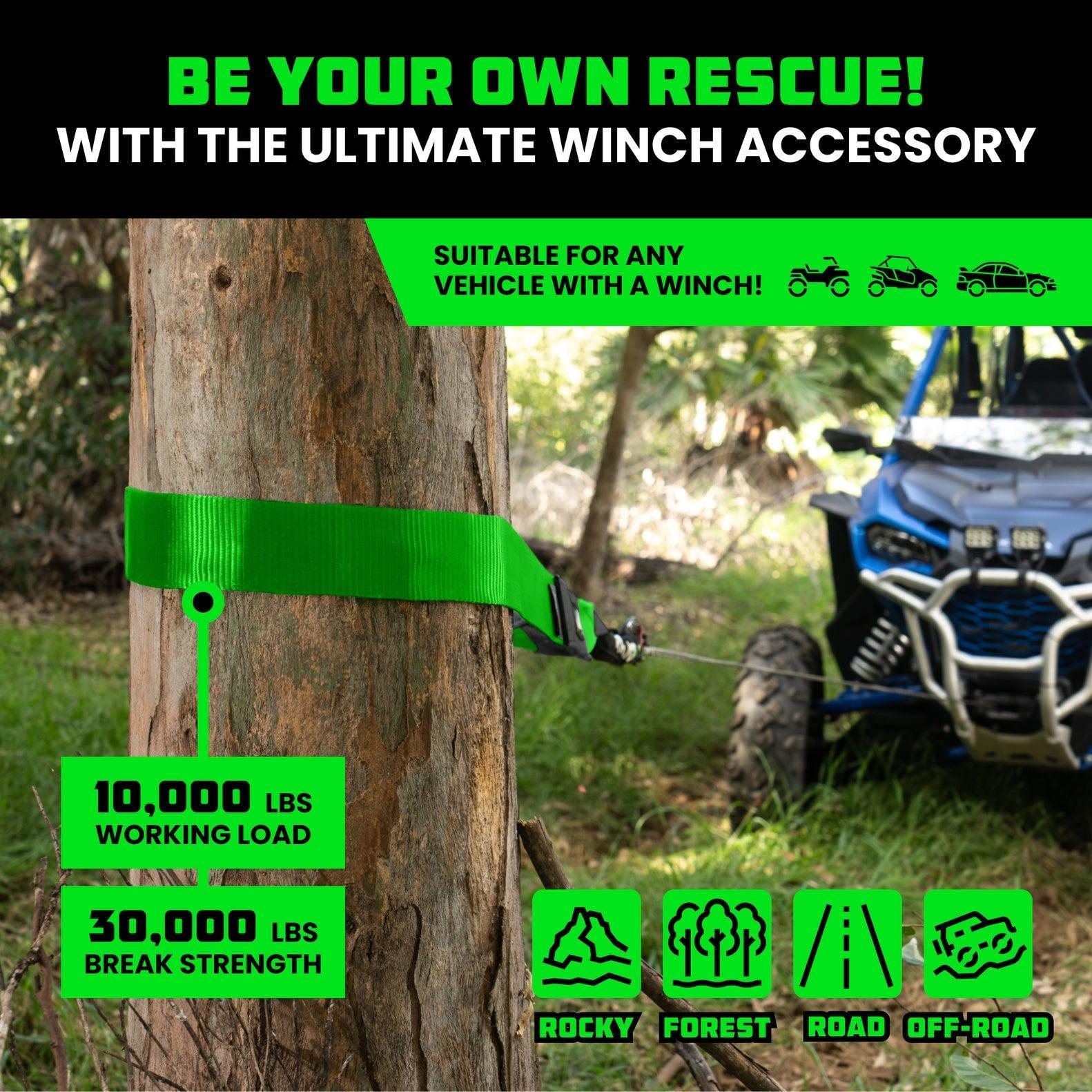 Rhino USA Recovery Tree Saver Strap 3Inx8Ft (Green) | RG-TS3X8-GRN