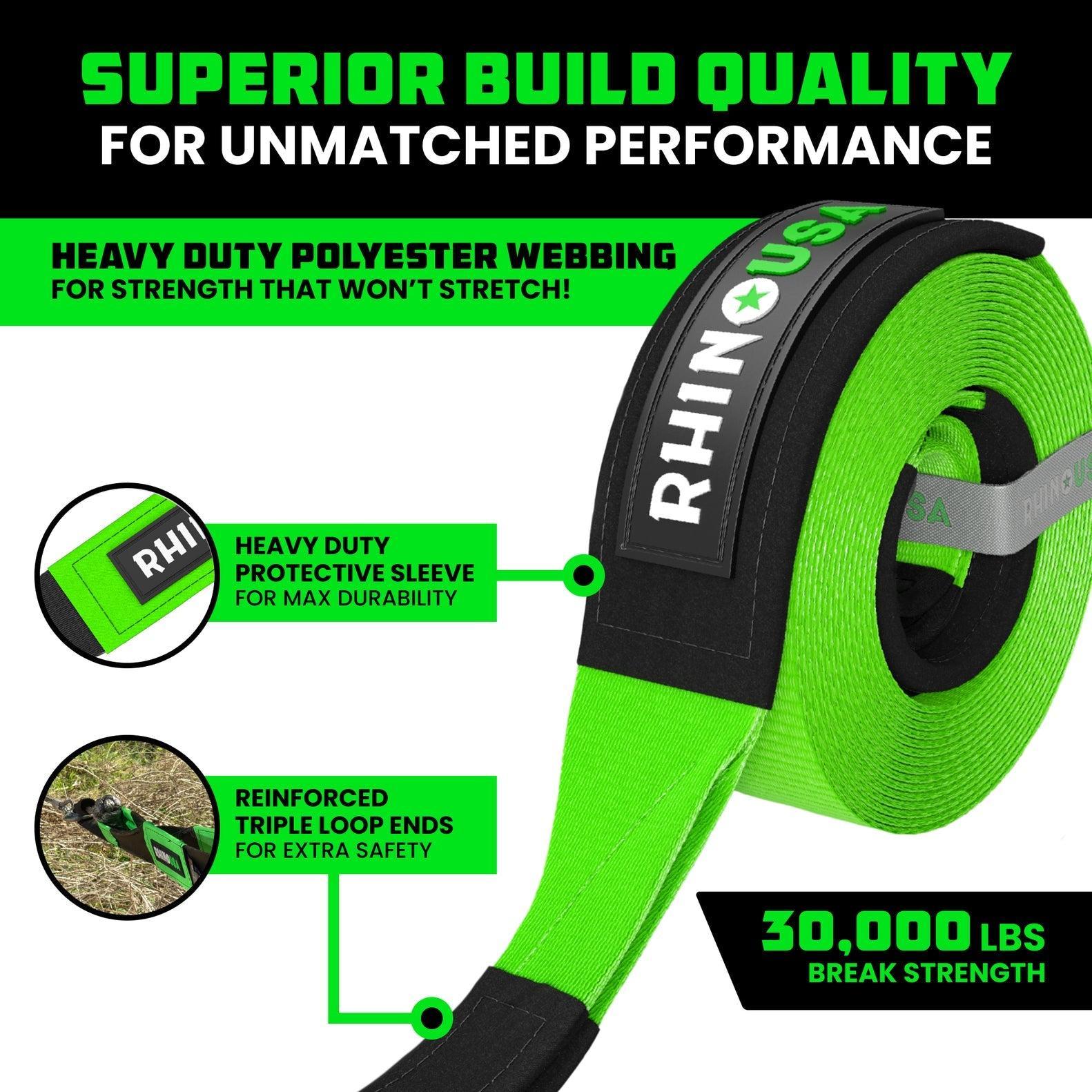 Rhino USA Recovery Tree Saver Strap 3Inx8Ft (Green) | RG-TS3X8-GRN