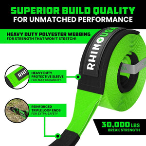 Rhino USA Recovery Tree Saver Strap 3Inx8Ft (Green) | RG-TS3X8-GRN