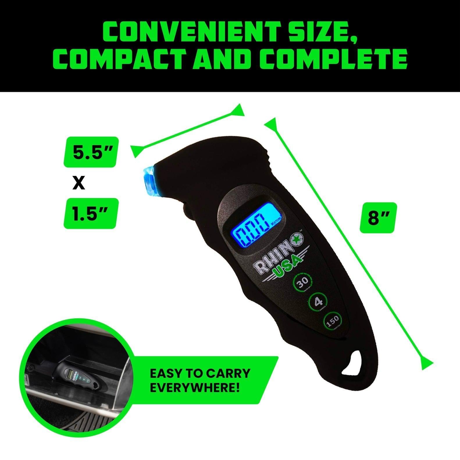 Rhino USA Digital Tire Pressure Gauge 150 Psi (Green) | RGAUGE-DIGITAL