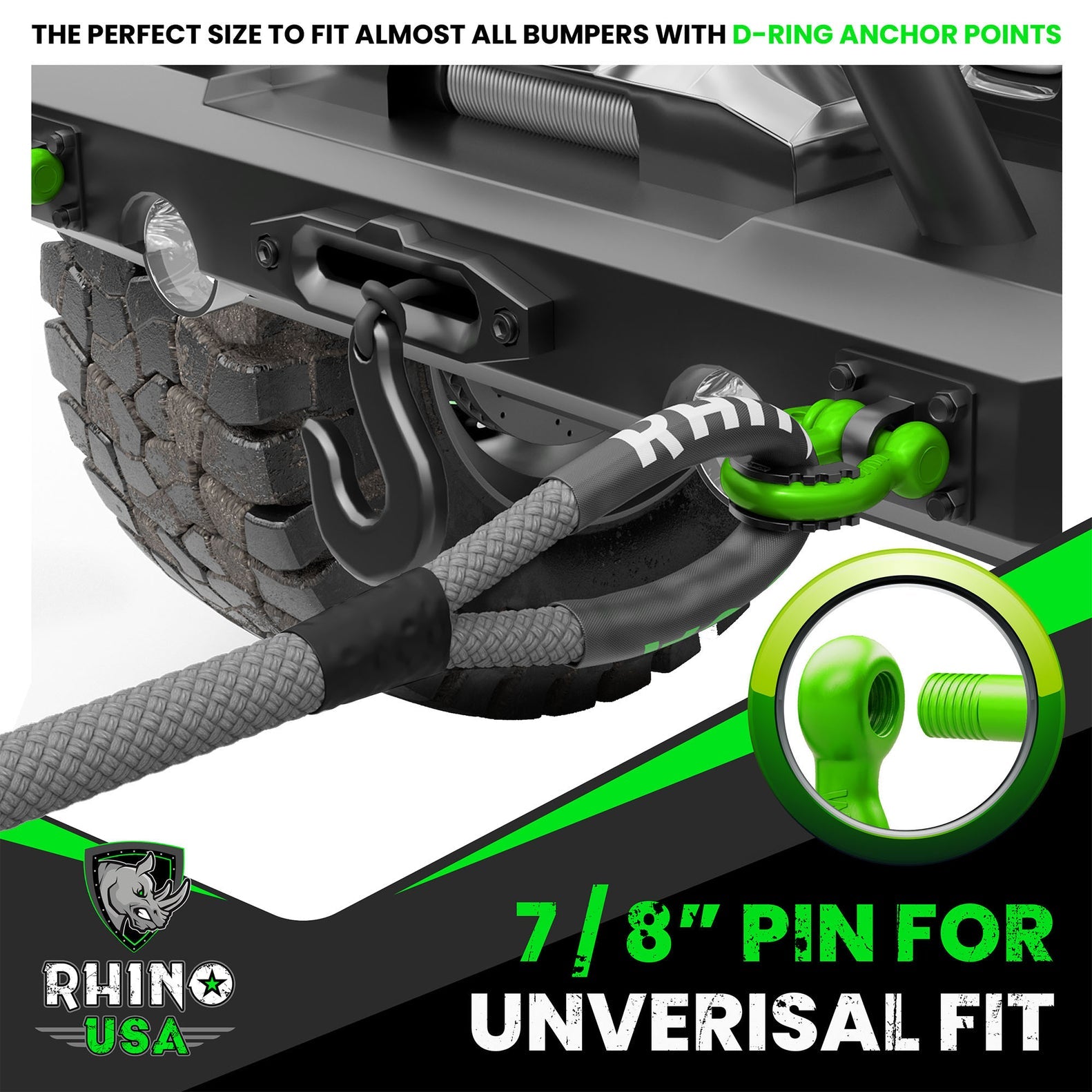 Rhino USA 3/4In D-Ring Shackle Set (2-Pack)(Green) | RNO-GRN-SHACKLES