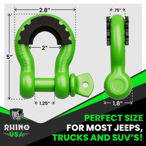 Rhino USA 3/4In D-Ring Shackle Set (2-Pack)(Green) | RNO-GRN-SHACKLES