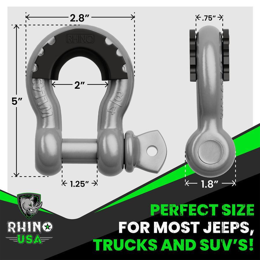 Rhino USA 3/4In D-Ring Shackle Set (2-Pack)(Gray) | RNO-GRY-SHACKLES