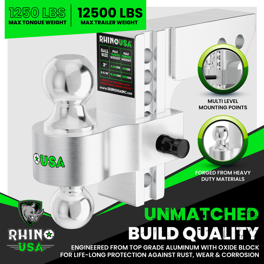 Rhino USA 6In Heavy Duty Drop Hitch - 2In (Silver) | RG-HTDROP2-SVR