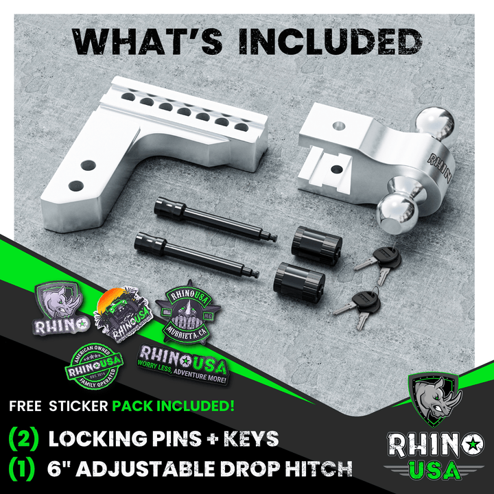 Rhino USA 6In Heavy Duty Drop Hitch - 2In (Silver) | RG-HTDROP2-SVR