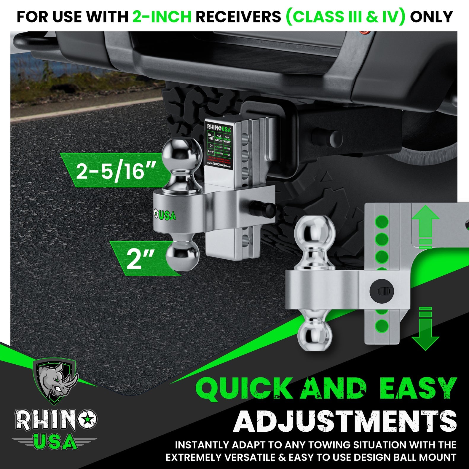 Rhino USA 8In Heavy Duty Drop Hitch - 2In (Silver) | RG-HTDROP28-SVR