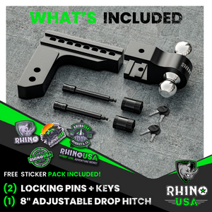 Rhino USA 8In Heavy Duty Drop Hitch - 2In (Black) | RG-HTDROP28-BLK
