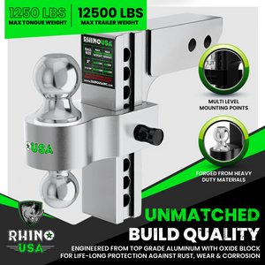 Rhino USA 8In Heavy Duty Drop Hitch - 2In (Silver) | RG-HTDROP28-SVR