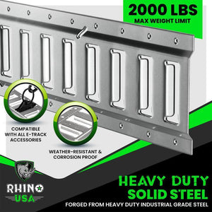 Rhino USA 5Ft E-Track Tie-Down Rails, Silver (4 Pack) | TD-ETRAIL5-4PK-SVR